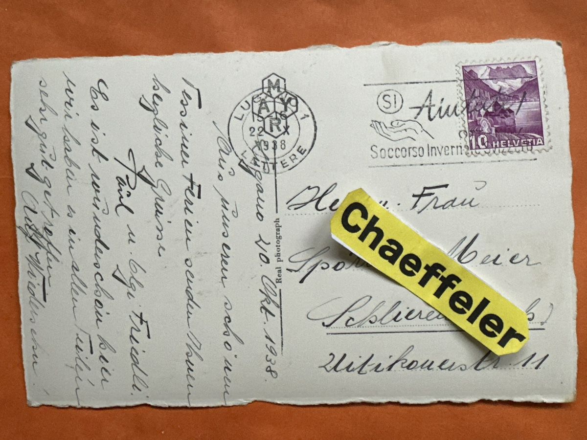 Cartoline postali: Paradiso Lugano, Tessin, 1938 – Usato da Zürich venduto da Chaeffeler 1