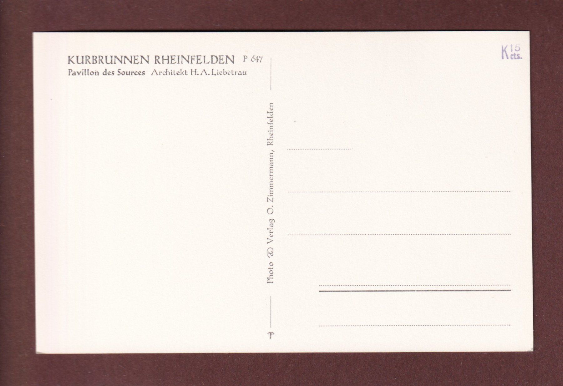 Cartoline postali: Kurbrunnen RHEINFELDEN – Usato da Pully venduto da nicecards-shop 1