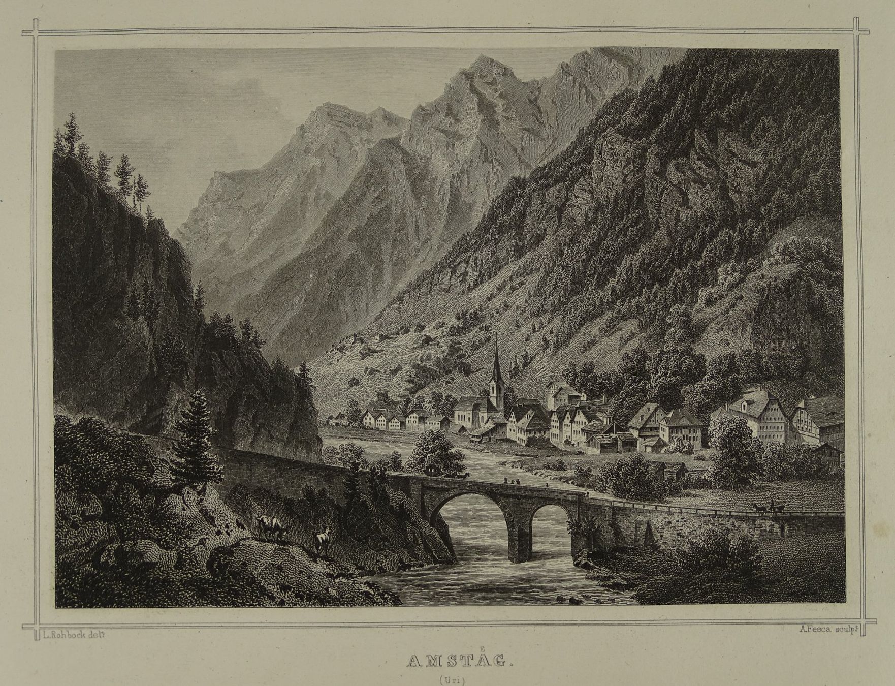 Incisioni: AMSTEG, STAHLSTICH NACH ROHBOCK 1870 – Usato da Grüningen venduto da Kartensammler 1