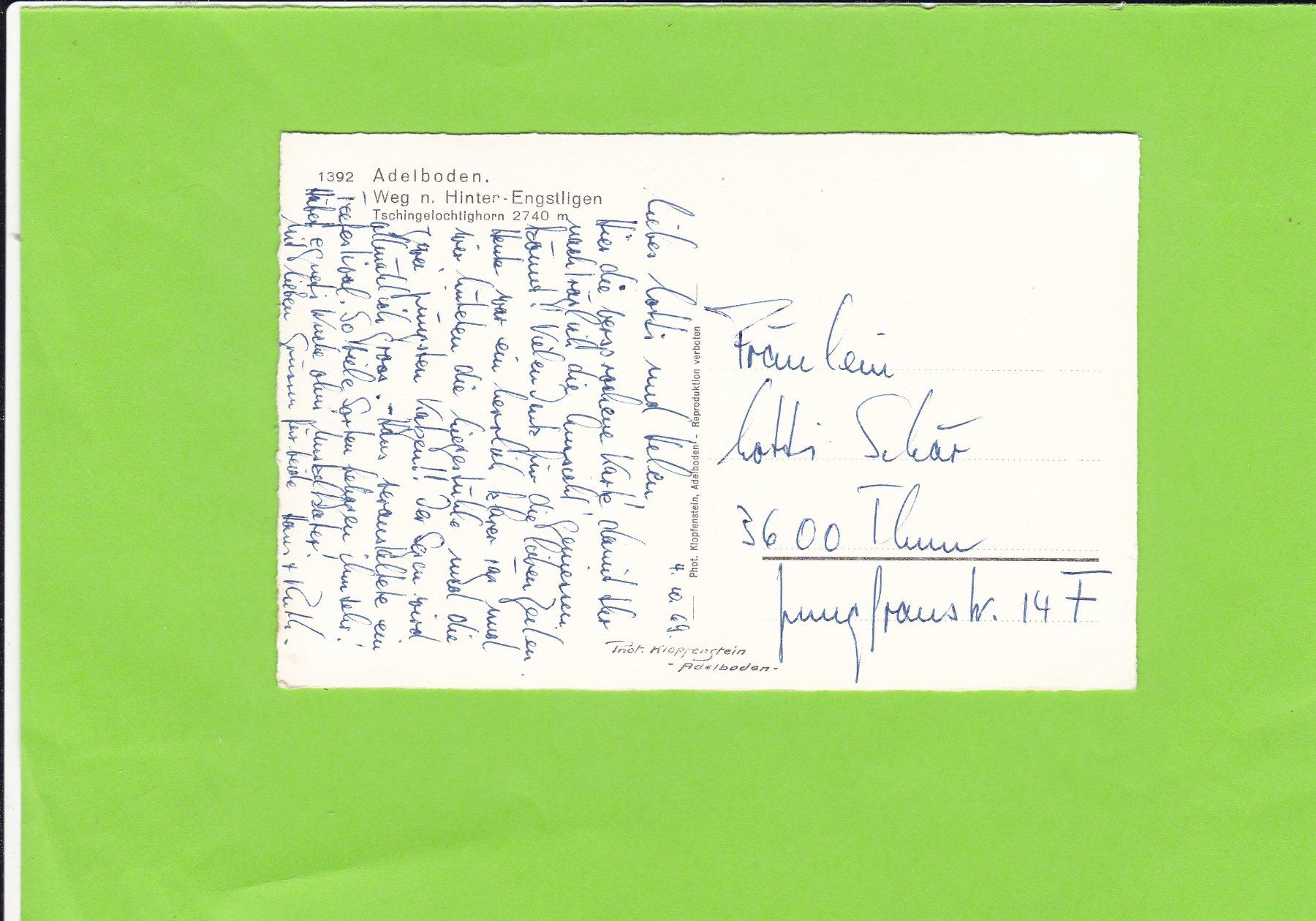 Cartoline postali: Adelboden. Weg nach Hinter-Engstligen – Usato da St. Peterzell venduto da neckertal 1