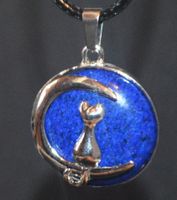 Halsketten Y-956 – Mond mit Katze - Lapislazuli
