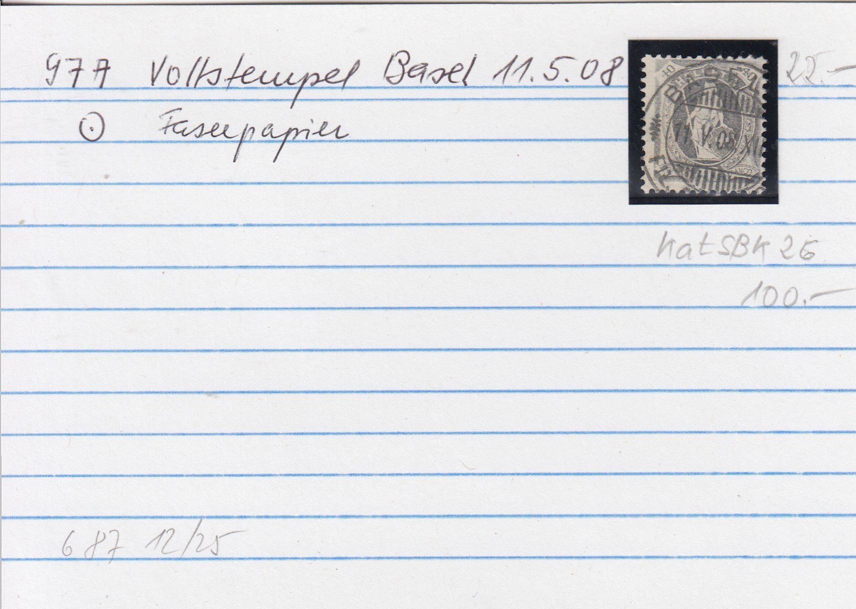 Alle Briefmarken: 97A mit Vollstempel Basel 11.5.1908, Faserpapier – Gebraucht aus Spreitenbach von Lienbi01 2