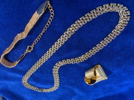 Armkette, Halskette und Brosche vergoldet