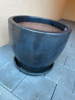 Pflanztopf anthrazit rund 49x43 cm mit Untersetzer Keramik