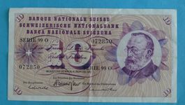 Schweizer Banknote 10 Franken 1977, Serie 99 O, gebraucht