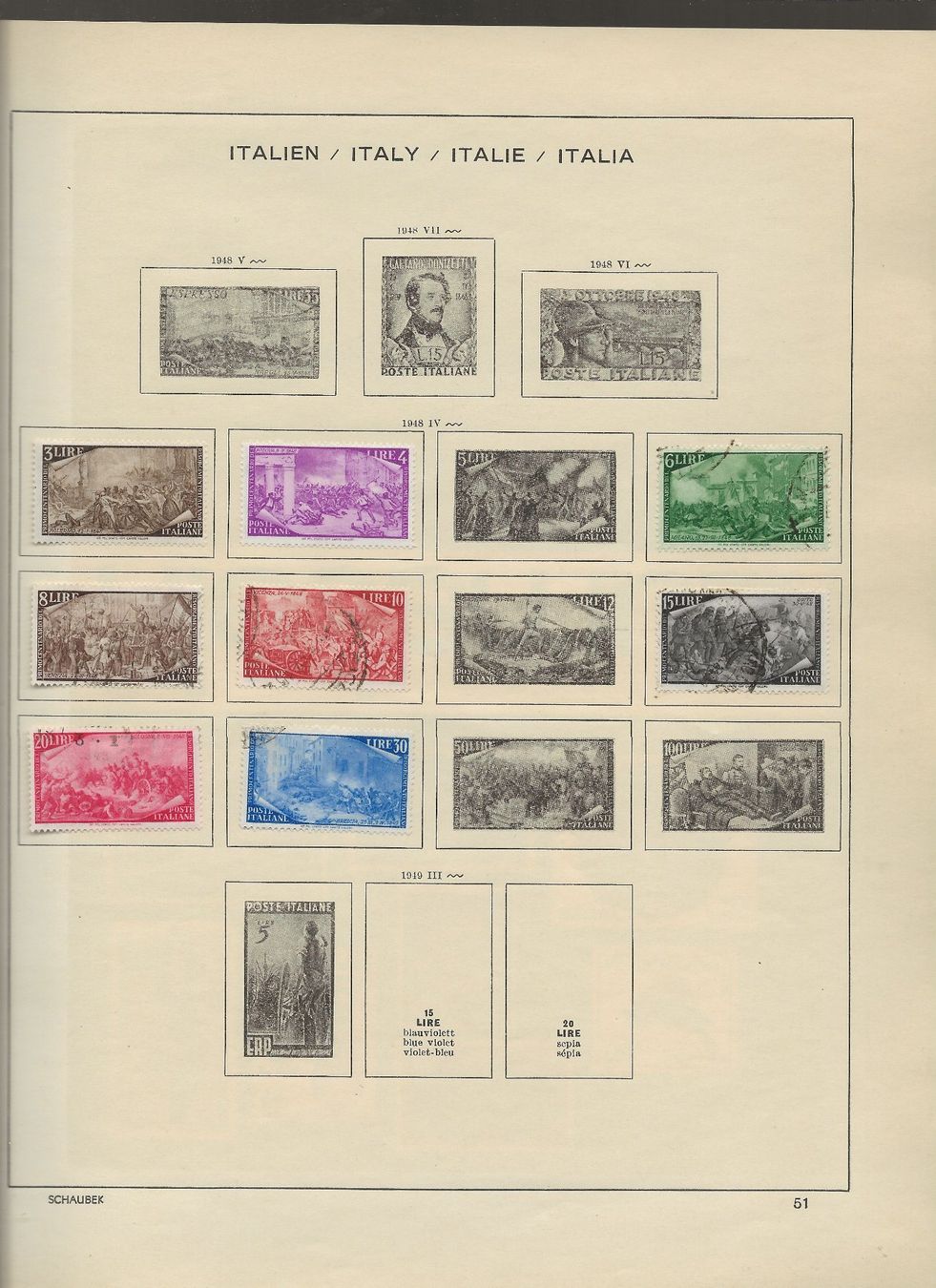Alle Briefmarken: Marken Italien 1946 bis 1951 – Gebraucht aus Au ZH von xelagreb01 3