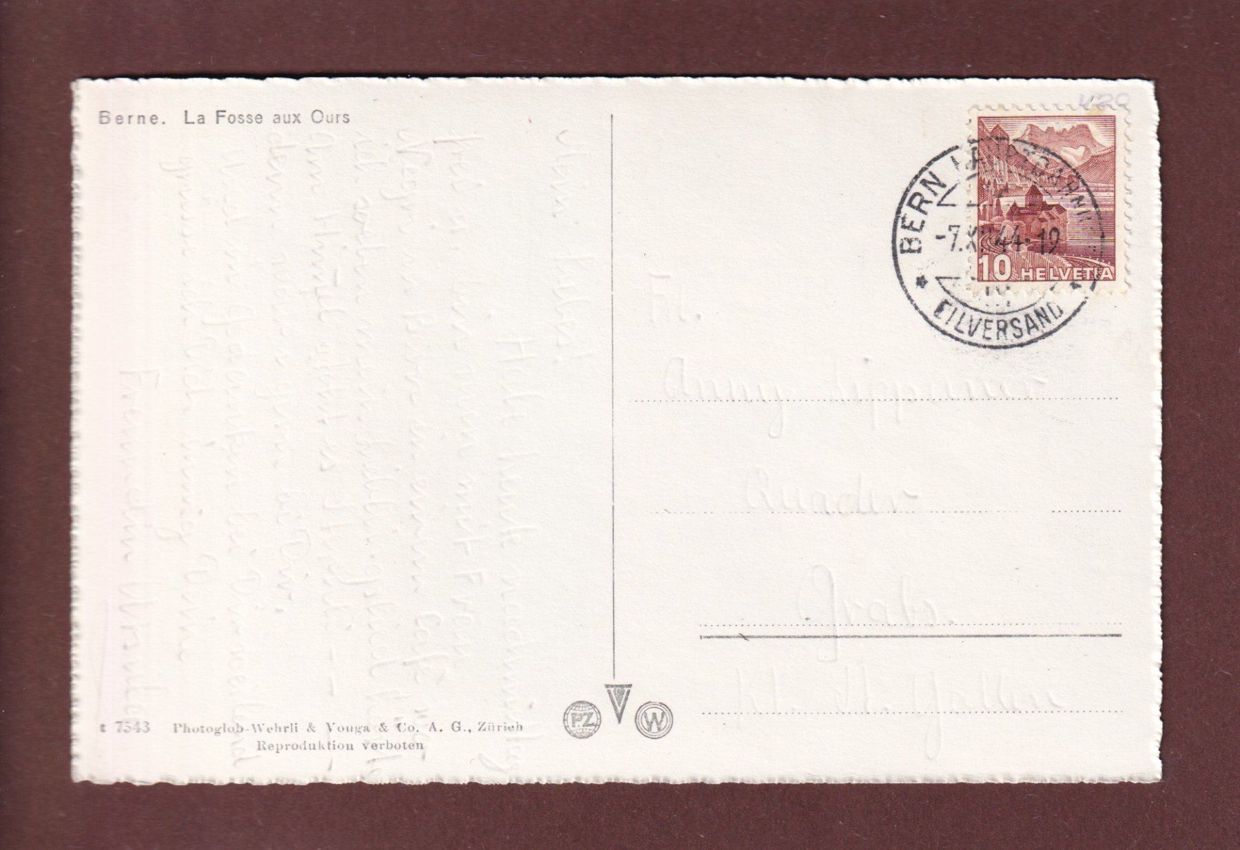 Cartoline postali: BERN - Bärengraben - 1944 – Usato da Pully venduto da nicecards 1