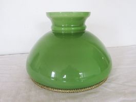 Lampenschirm Glas rund, grün mit Goldrandbordüre/ Glosche 23