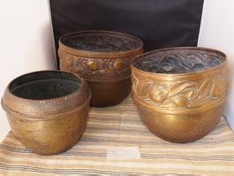 lot de 3 pots en cuivre ancien env 1,6 kg