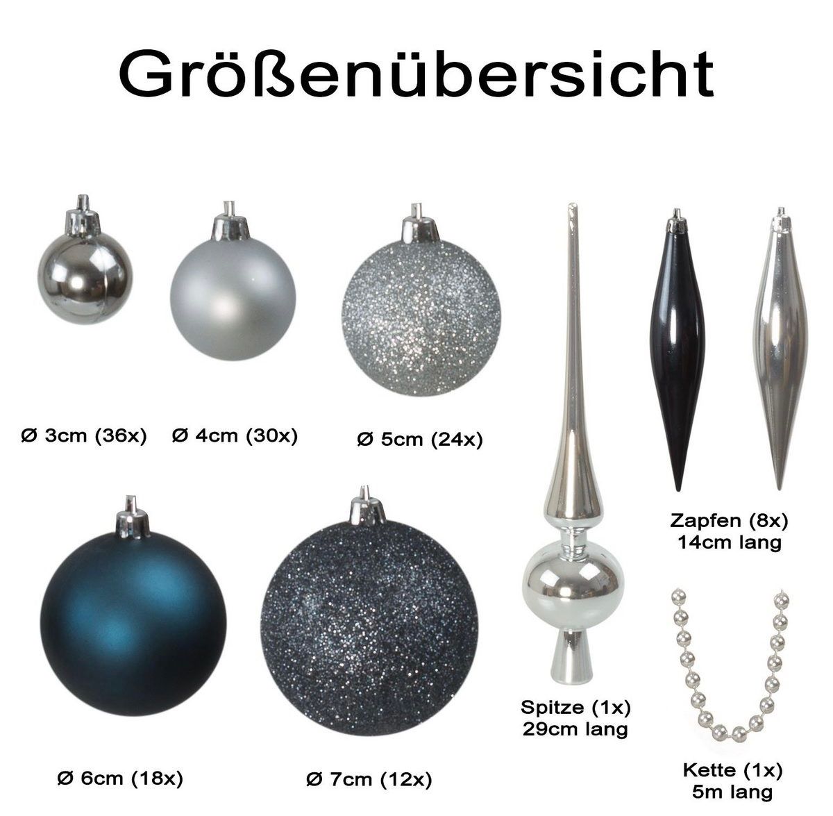 Tutte le decorazioni: Riesen Weihnachtskugelset 130 tlg Silber/Stahlblau – Nuovo e nell'imballaggio originale da Basel venduto da Seifehuesli 2