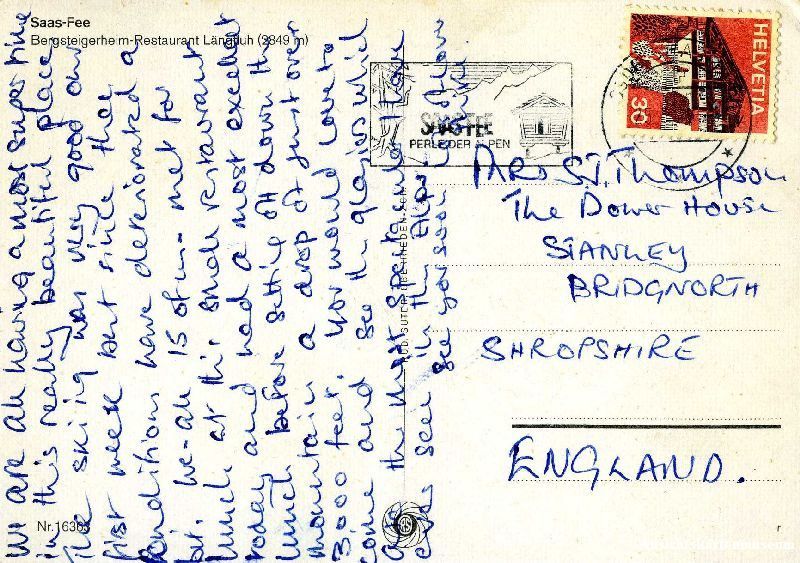Cartoline postali: Saas Fee - Bergsteigerheim + 1974 – Usato da Emmenbrücke venduto da teestube 1