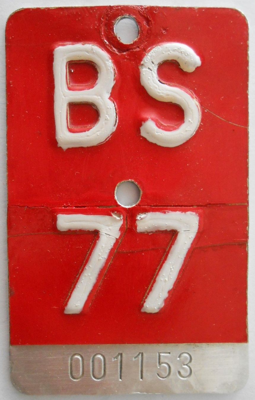 Schilder: Velonummer Basel Stadt 1977 BS 77 – Gebraucht aus Bülach von bauchnuschti2