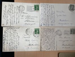 Schweiz 1910er Jahre 4 Kunstkarten mit Tellknaben frankiert