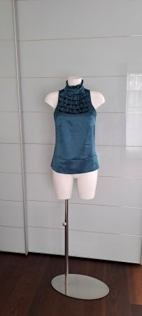 Festliche Bluse mit Satin Glanz - Smaragdgrün Gr. S/36