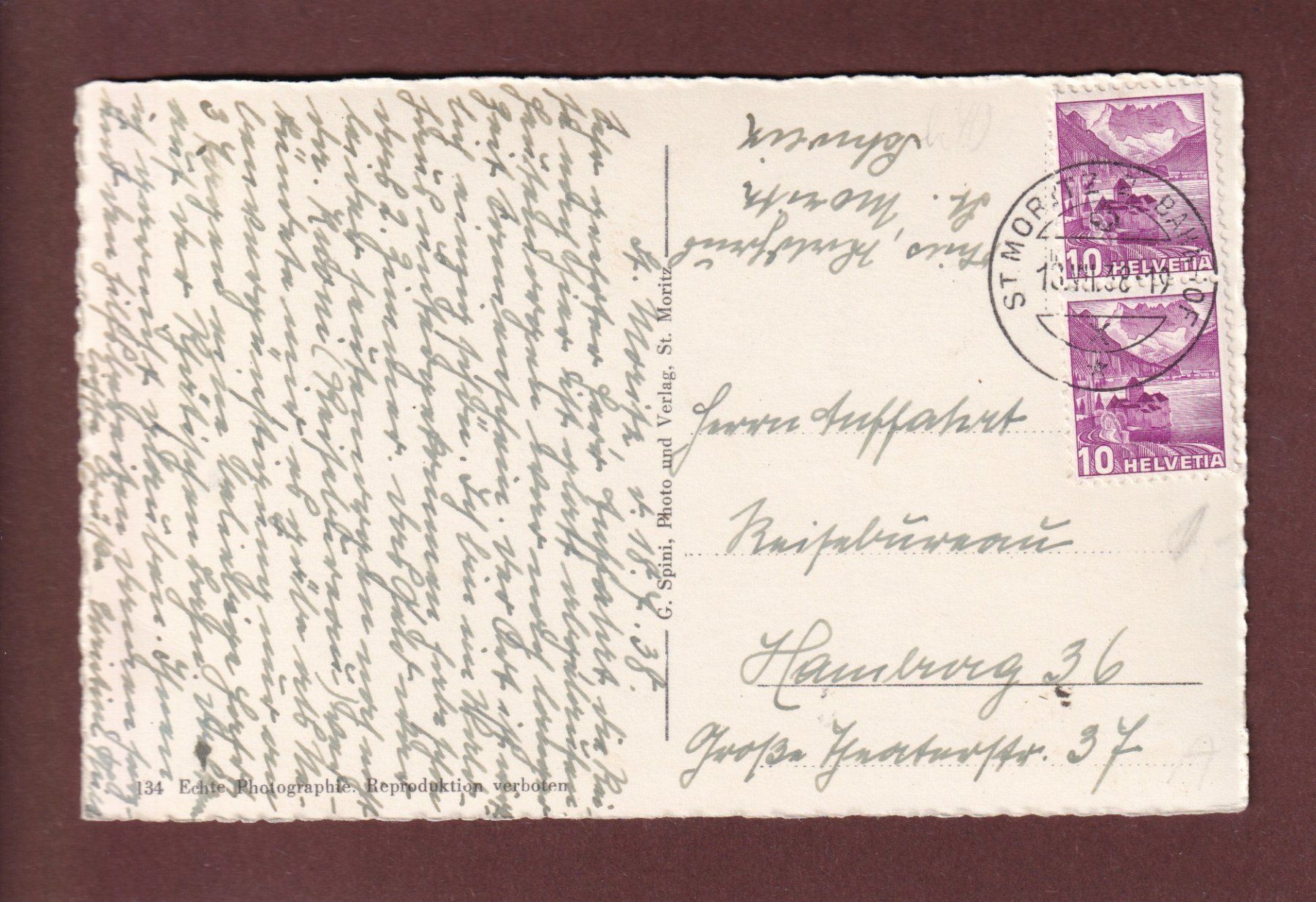 Cartes postales: ST. MORITZ-BAD - Piz La Margna - 1938 – D'occasion à Pully par nicecards-shop 1