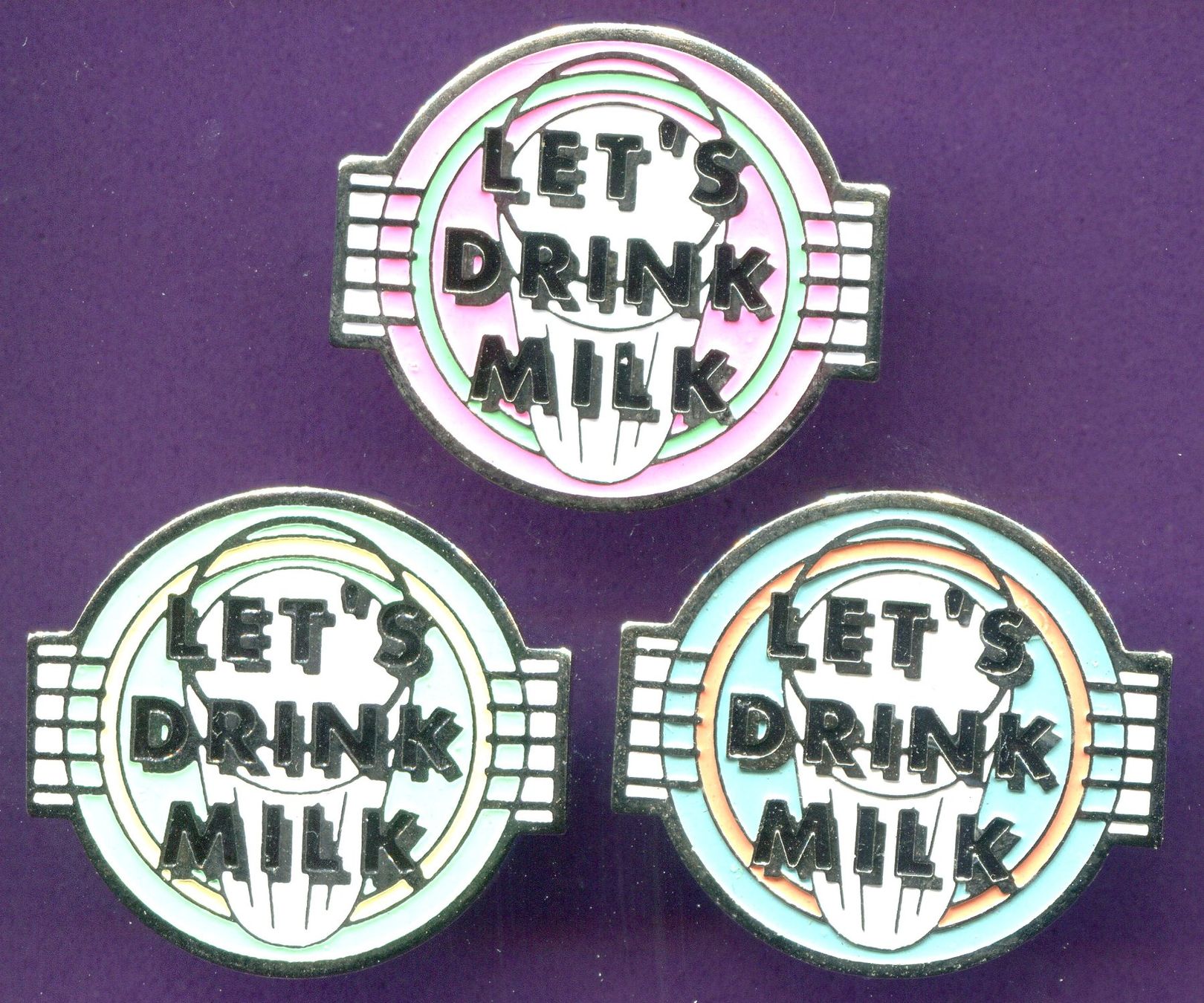 Placchette & Badge: 3 Pins  LET'S DRINK MILK – Usato da Winterthur venduto da Sammleroase