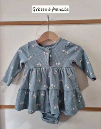 Baby Kleid langarm blau mit Blumenmuster
