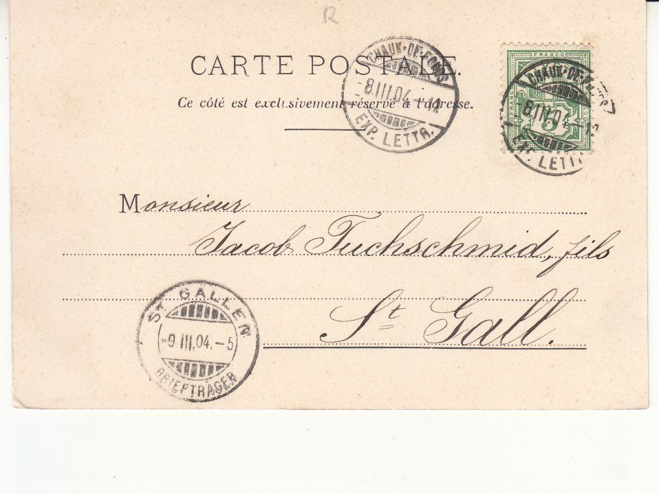 Cartoline postali: Chaux de Fonds 1904 – Usato da Bürglen TG venduto da StampGraf 1