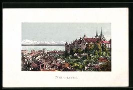 AK Neuchatel, Teilansicht mit Kirche