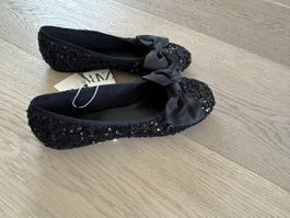 Zara Ballerinas Gr. 38 NEU schwarz Pailetten