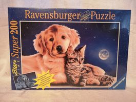 Ravensburger Puzzle 200 Teile Hund Katze leuchtet im Dunkeln