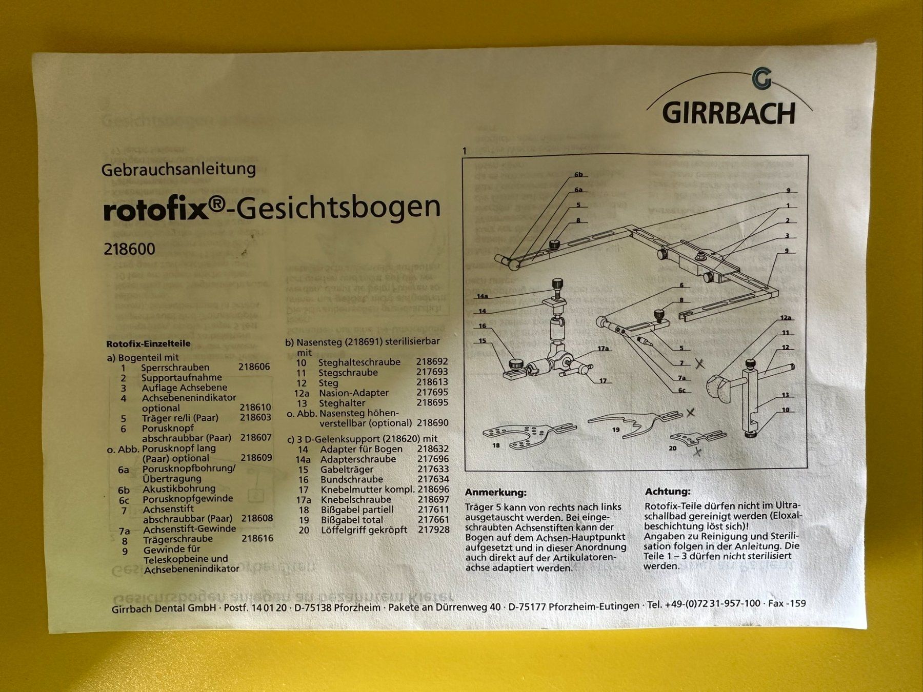 Attrezzature mediche: Girrbach Rotofix Gesichtsbogen – Nuovo (secondo la descrizione) da Elsau venduto da sch_6mcn 3