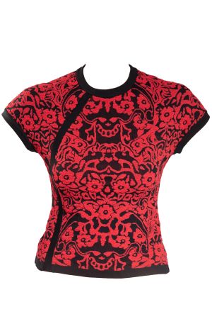 Pull Missoni, motif fleuri rouge et noir - T36 (FR)