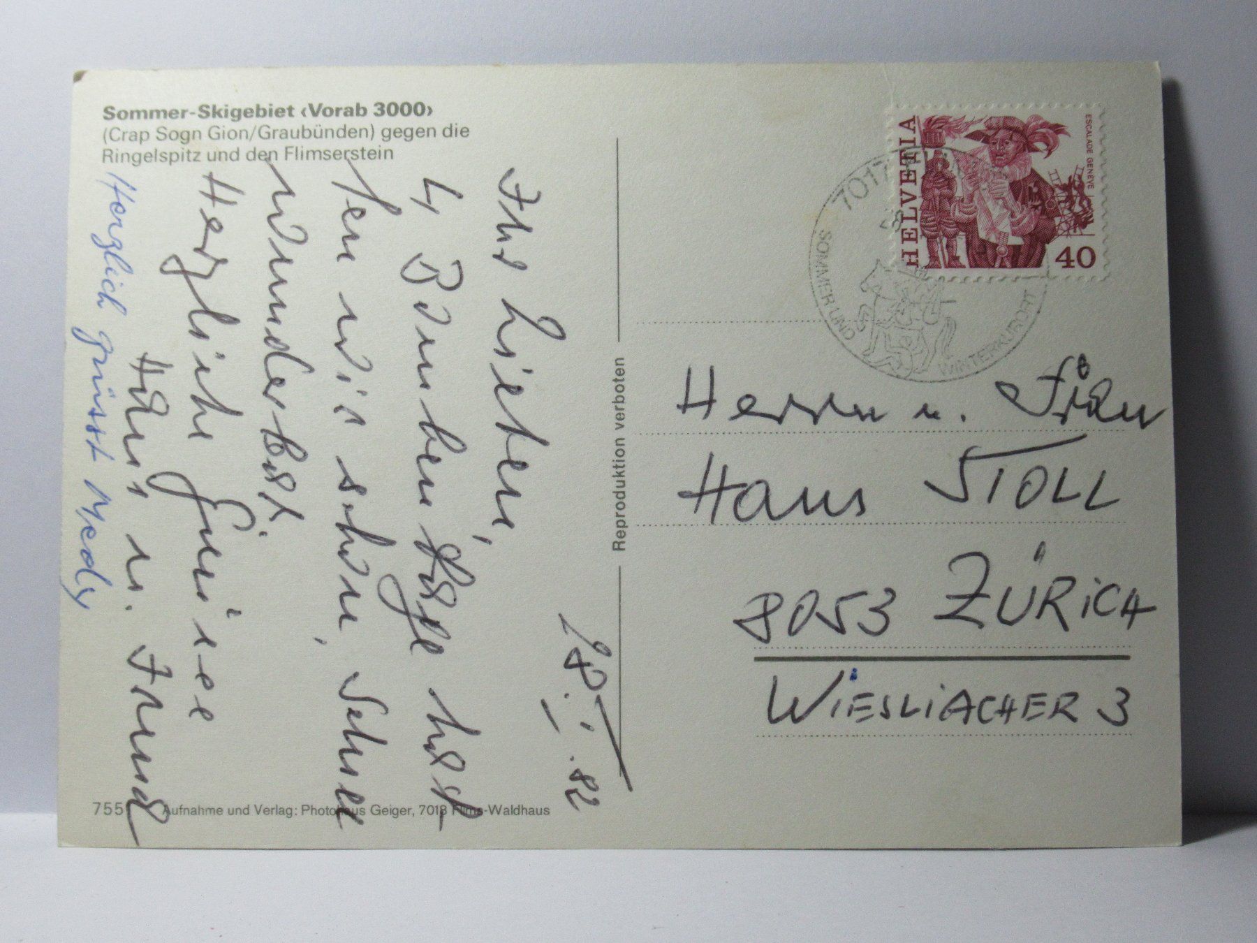 Cartoline postali: Crap Sogn Gion , Skigebiet  1982 – Usato da Grenchen venduto da Bluemchen1900 1