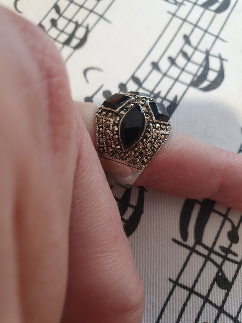 Ringe: Vintage, opulenter 925er Silber Markasiten/Onyx Ring – Gebraucht aus Wohlen AG von palmsprings 6
