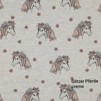 Baumwolljersey Glitzer Pferde - creme