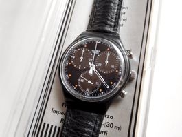 Swatch SCB 106 Wall Street 1991 Chrono Uhr Leder, läuft