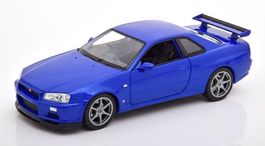 Nissan Skyline GT-R R34 1999-2003 blau met.   1:24 von Welly