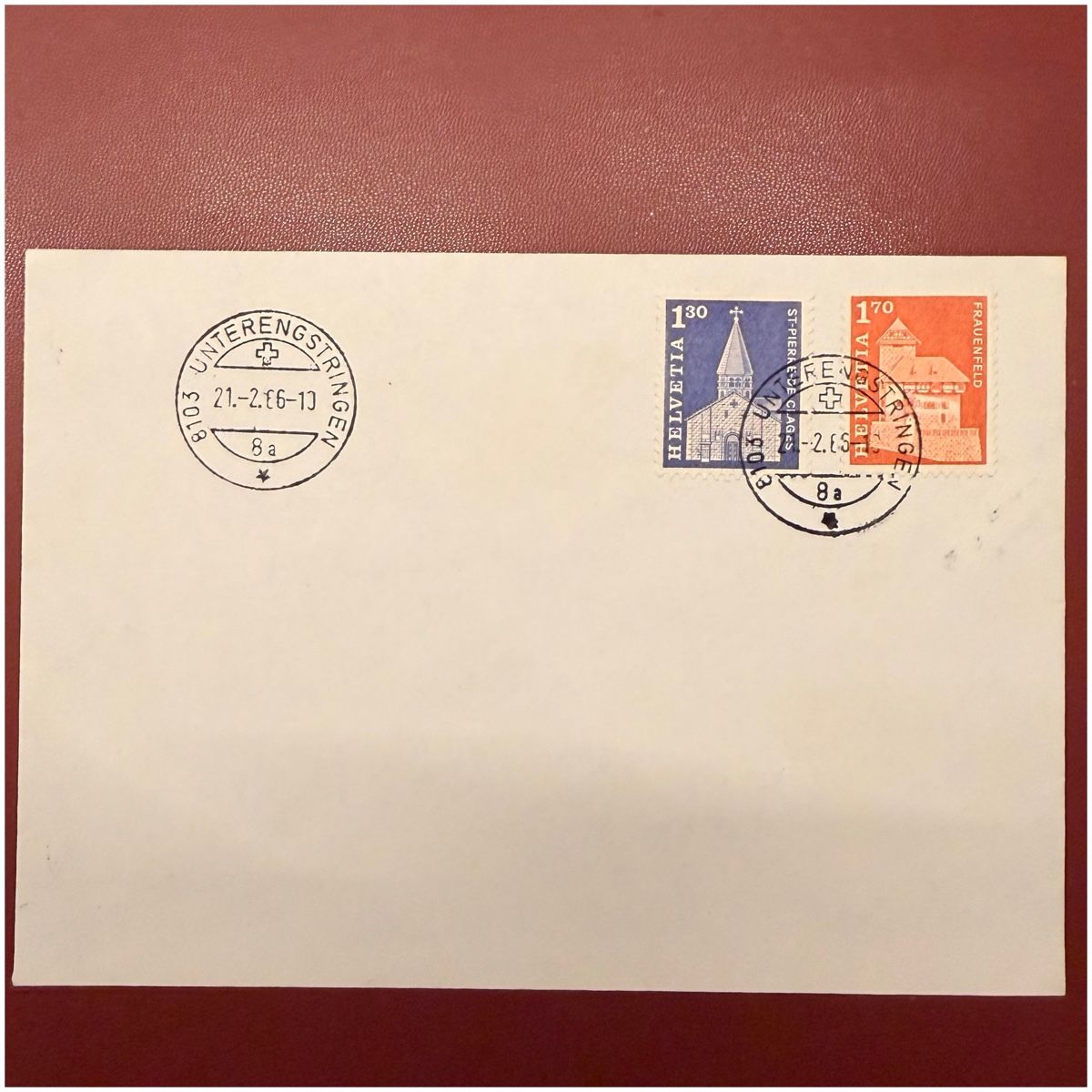 Tutti i francobolli: Briefumschlag mit zwei Briefmarken - 1966 Poststempel – Usato da Schlieren venduto da RoPue