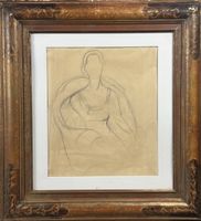 Disegno di epoca Art deco donna a matita cornice 
