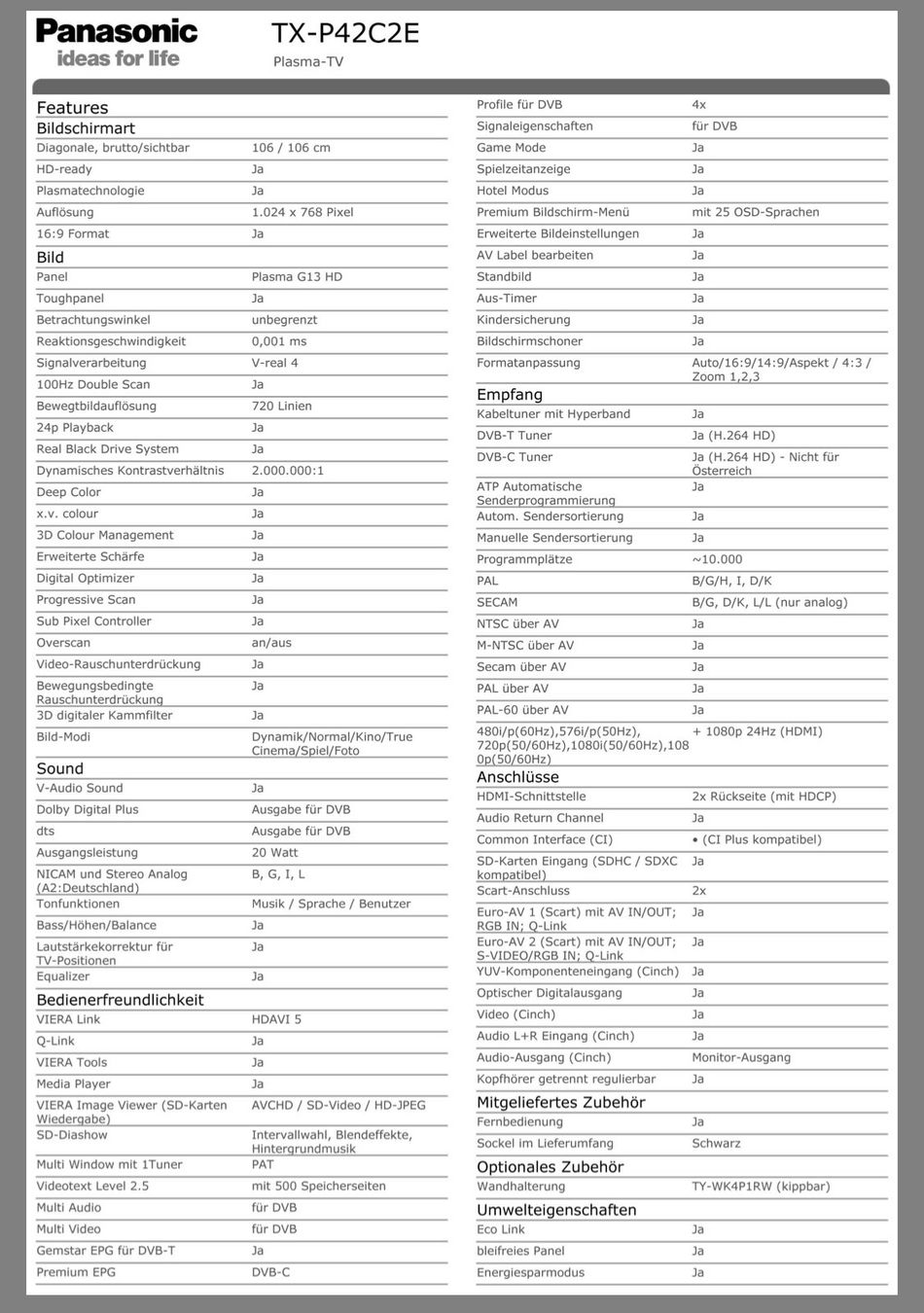 Panasonic Televisori: Gebrauchter Panasonic Viera Fernseher – Usato da Bottenwil venduto da tob_f5yd 2