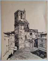 Jacques Jacobi: CATHÉDRALE DE NÎMES, Tuschezeichnung 1944