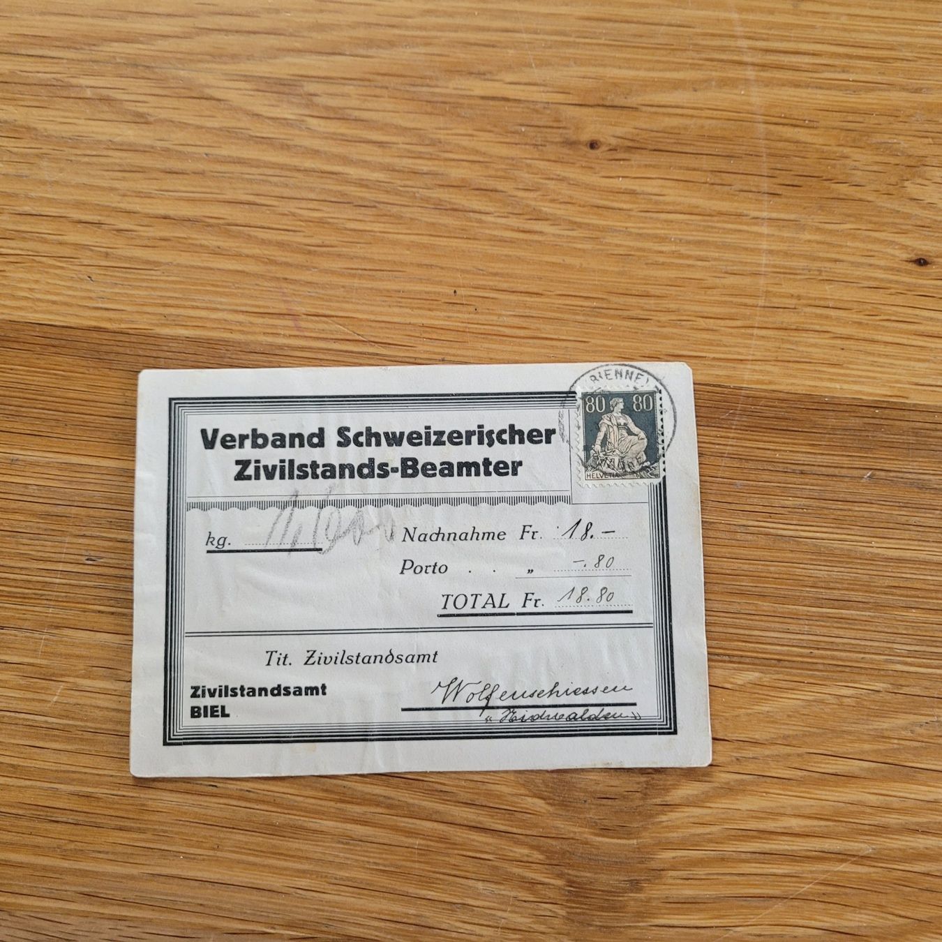 Tutti i francobolli: Dokument Biel Bienne Verband – Usato da Biel/Bienne venduto da Destockweb