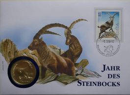 Numisbrief Silbermünze Tiere der Heimat, Jahr des Steinbocks