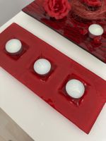 Rote Teelichthalter aus Glas für 3 Teelichter Neu!