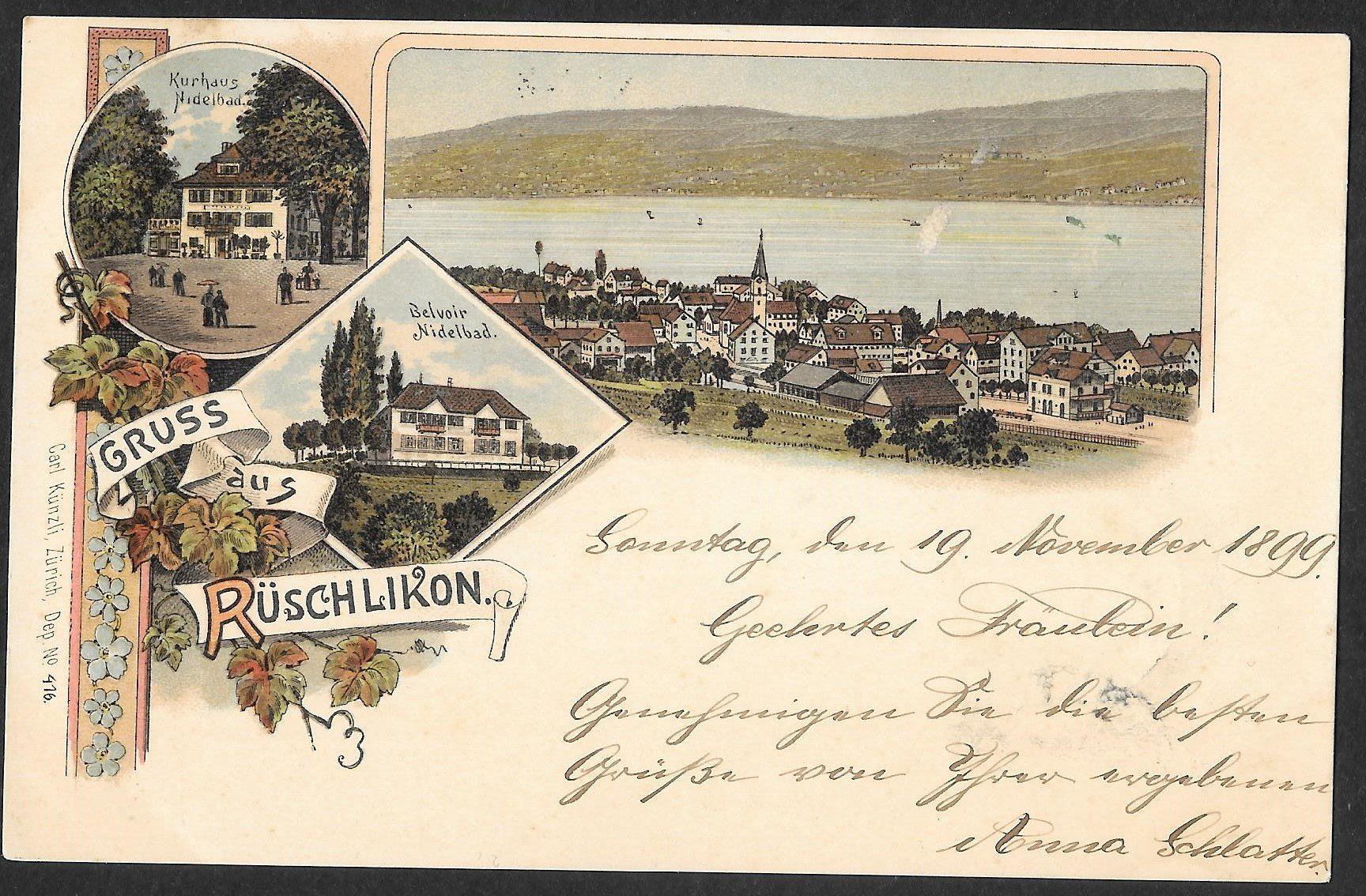Cartoline postali: Rüschlikon farbige Lithografie 3 Bilder – Usato da Olten venduto da clotaldi