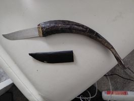 Jagdmesser mit Horngriff und Lederscheide, Top Zustand