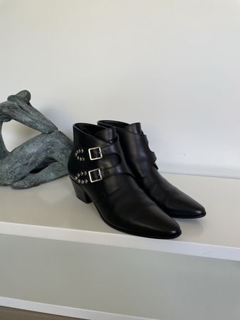 Saint Laurent Studded Double Monk Ankle Boots Noire cuire 