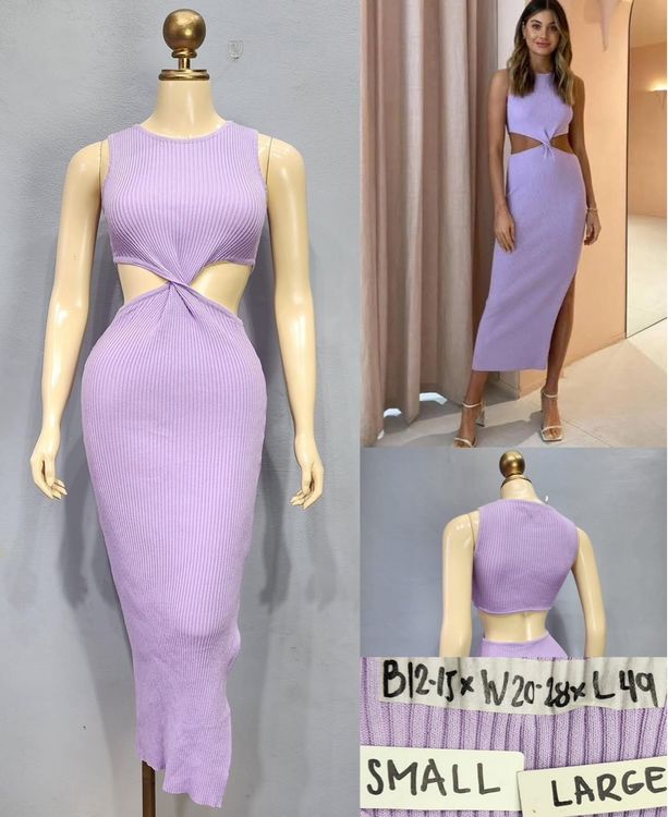 PURPLE RIBBED SHORT SLV DRESS main image 1