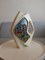 70-80er J. Italien Geometrische Keramikvase Dorfdekor Relief