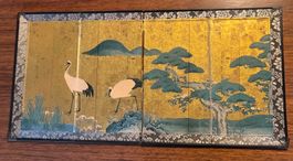 🏯 Paravent Japonais Miniature Doré – Grues & Pins