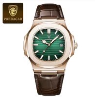 Montre Homme Poedagar Élégante, bracelet Cuir Marron