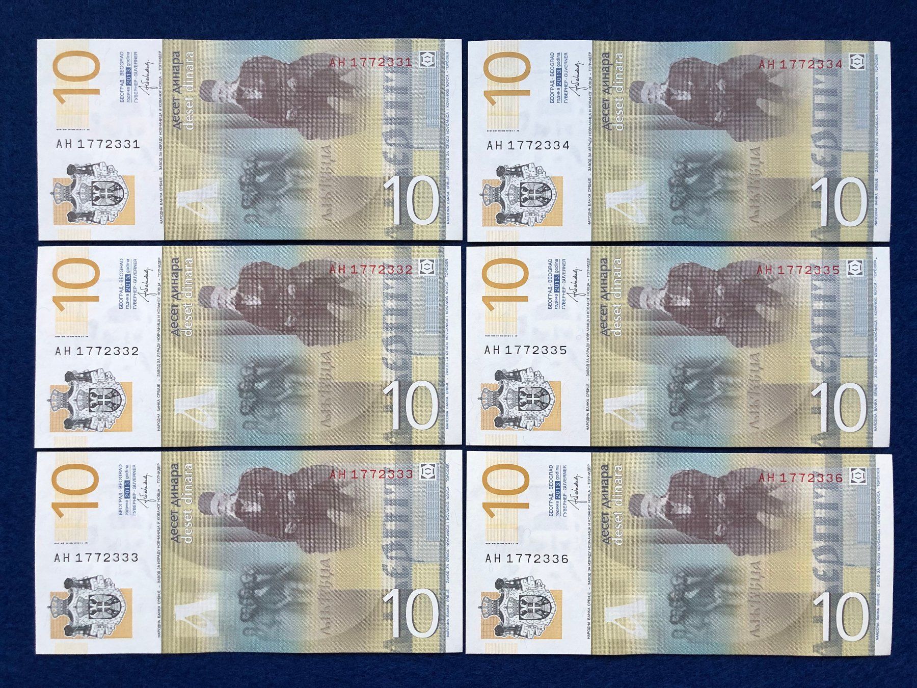 Banconote: Serbien 2013 - 6 x 10 Dinara UNC – Nuovo e nell'imballaggio originale da Pfäffikon SZ venduto da Sieben77 1