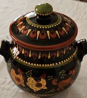 Handbemalte Keramik Topf mit Deckel Vintage, Top Zustand