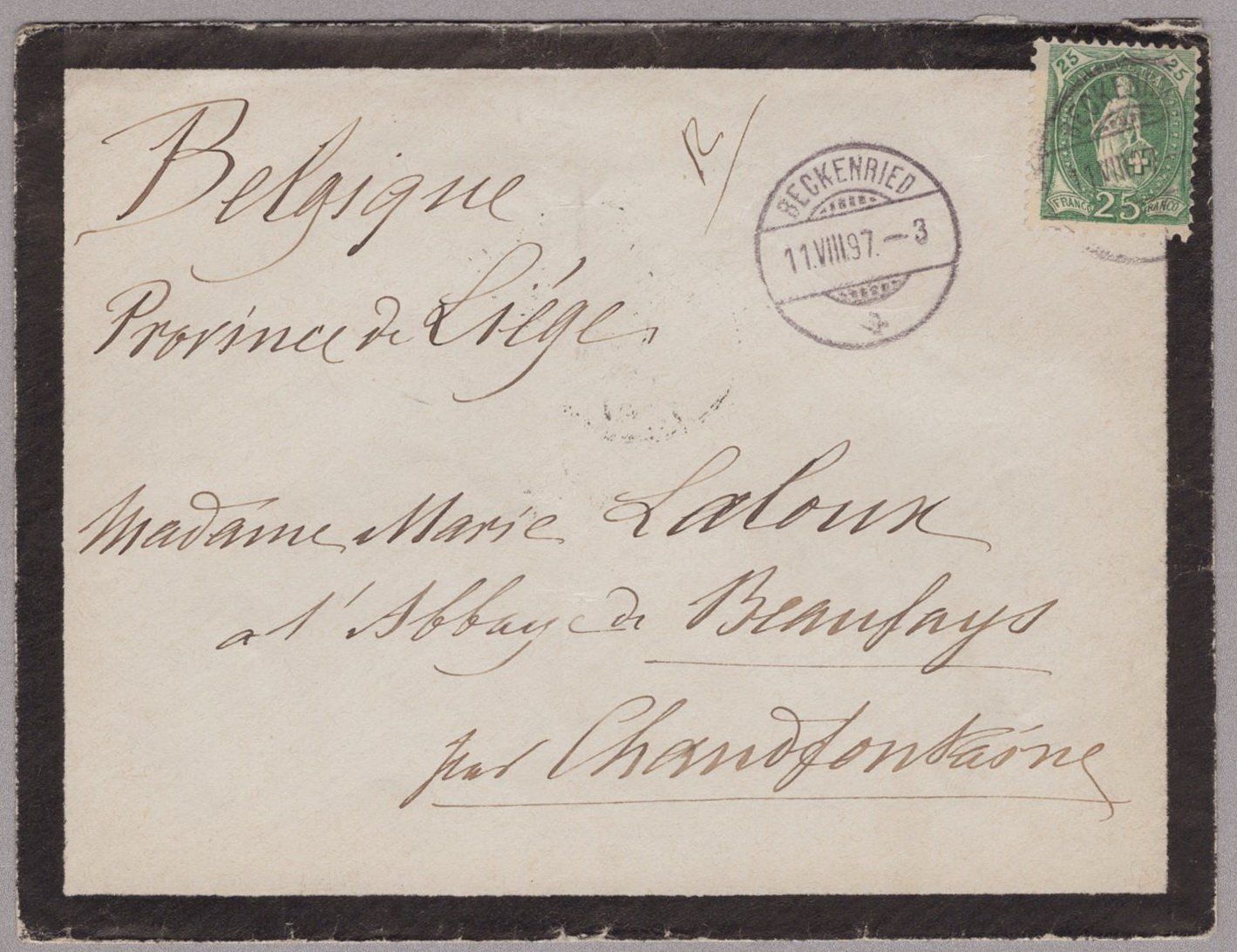 Buste & buste per spedizione: Trauerbrief nach Belgien1897 – Usato da Vilters venduto da Jere3943