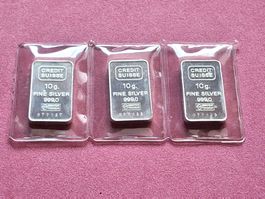CREDIT SUISSE - 3 X 10 GRAMM - NUMMERIERT+ZUSAMMENHÄNGEND !